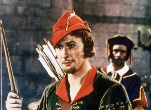 Sir Robin von Locksley (Errol Flynn), ein adeliger Angelsachse, wendet sich gegen den gierigen Prinz John und beraubt als Robin Hood die Reichen und beschenkt die Geknechteten. Bild: Sender