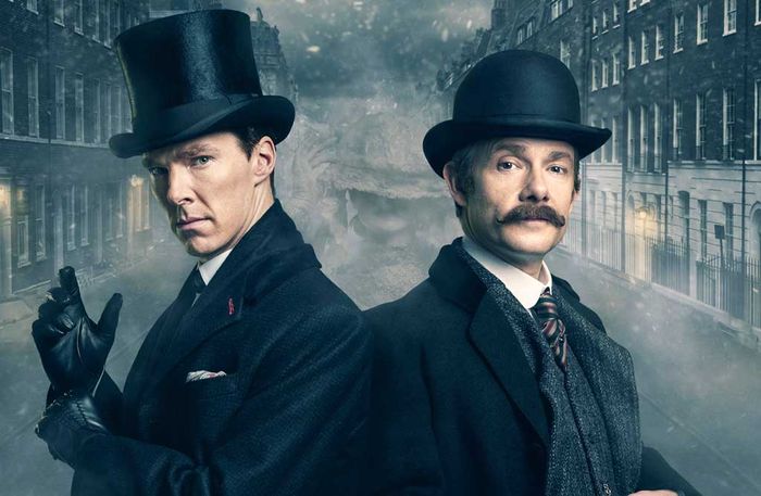 Ein Special der BBC-Reihe „Sherlock“ führen Sherlock Holmes (Benedict Cumberbatch, li.) und Dr. Watson (Martin Freeman) in das Jahr 1895. Bild: Sender /  BBC / Hartswood Films 2015